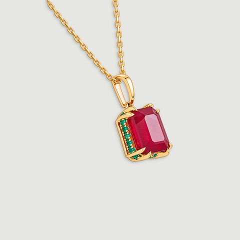 Bold Framed Onyx and Ruby Pendant