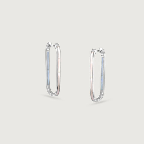 Subtle Geometric Mother of Pearl Silver Hoop Earrings