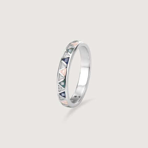 Graphic Colourful Mother of Pearl Silver Ring