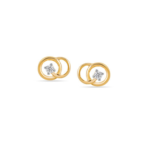 14KT Yellow Gold Sleek Circles Diamond Stud Earrings
