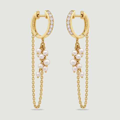 Graceful Cascading Pearl Gold Hoop Earrings