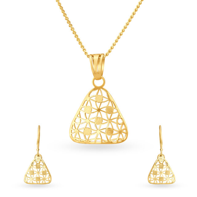 14KT Yellow Gold Hoop Earrings And Pendant Set To Steal The Attention,,hi-res image number null