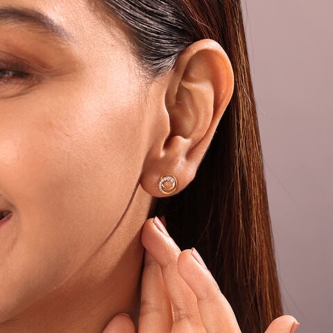 Swirl Elegance 14 Kt Gold & Diamond Stud Earrings