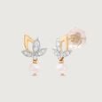 Lotus Elegance Pearl Diamond Drop Earrings,,hi-res view 4