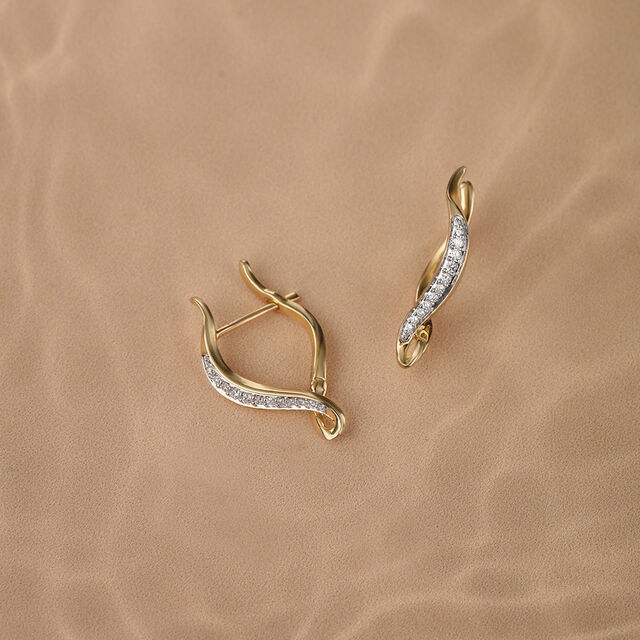 Serenity Curve 14 Kt Gold & Diamond Hoop Earrings,,hi-res image number null