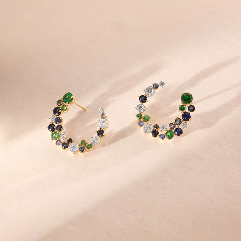 Luminous Curved Sapphire and Tsavorite Stud Earrings