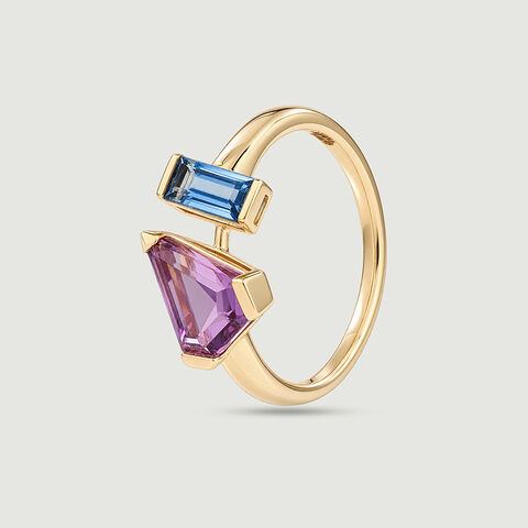 Sleek Faceted Amethyst and Topaz Ring