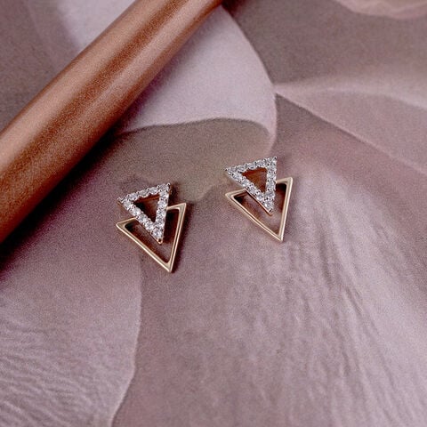 Geometric Sparkles Gold & Diamond Stud Earrings