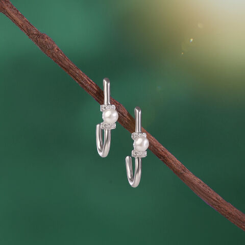 Pearl Loop Silver Hoop Earrings
