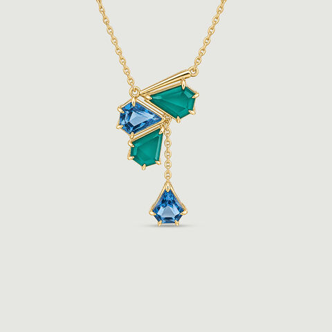Fluid Graphic Onyx and Topaz Lariat Necklace