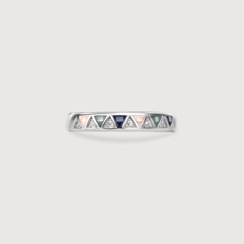Graphic Colourful Mother of Pearl Silver Ring