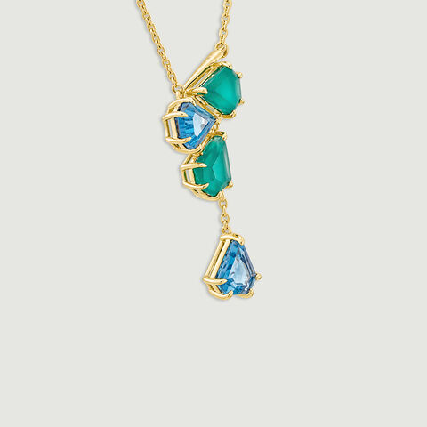 Fluid Graphic Onyx and Topaz Lariat Necklace