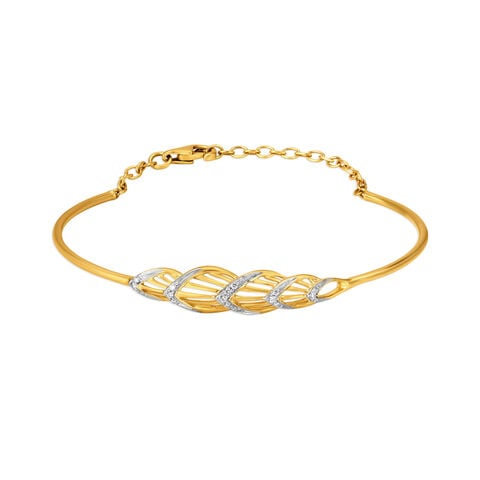 14KT Yellow Gold Diamond Oval Bangle With Teardrop Design