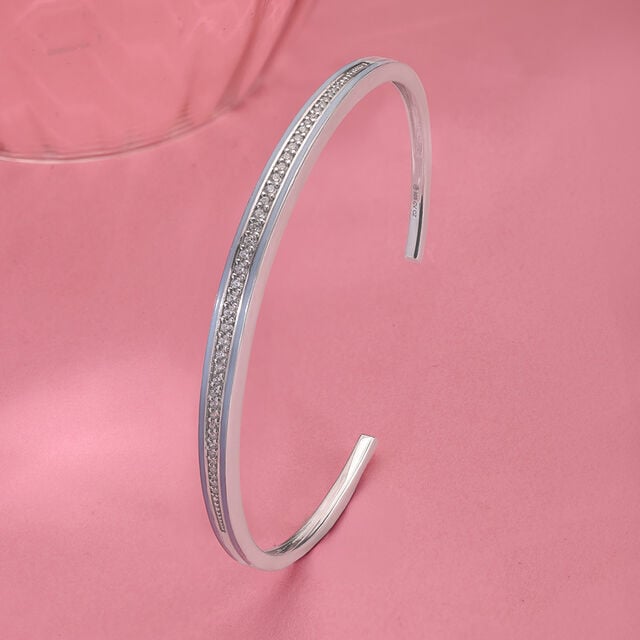 Sleek Sparkling Silver Bangle,,hi-res image number null
