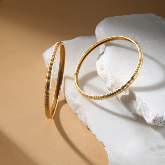 22KT Yellow Gold Minimal Textured Bangles,,hi-res image number null