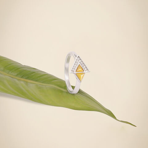 Bold Geometric Mother of Pearl Silver Ring