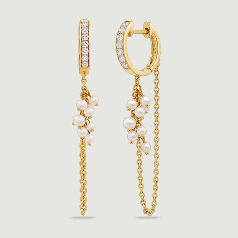 Graceful Cascading Pearl Gold Hoop Earrings
