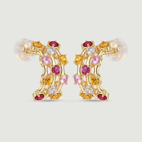 Warm Radiant Citrine Sapphire and Garnet Hoop Earrings