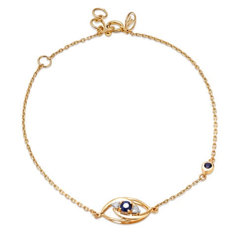 14KT Yellow White Gold Multi Charm Evil Eye Bracelet