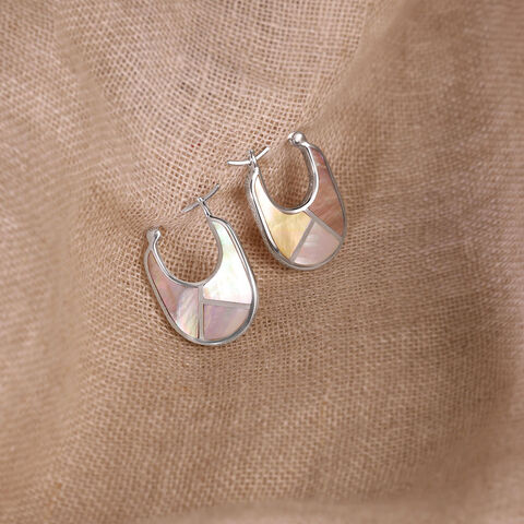 Playful Pastel Mother of Pearl Silver Hoop Earrings