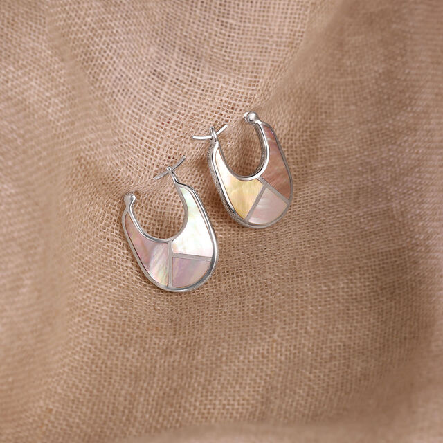 Playful Pastel Mother of Pearl Silver Hoop Earrings,,hi-res image number null