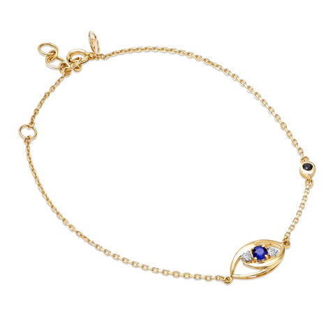 14KT Yellow White Gold Multi Charm Evil Eye Bracelet
