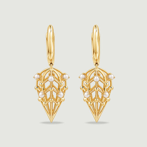 Graceful Pearl Gold Drop Earrings