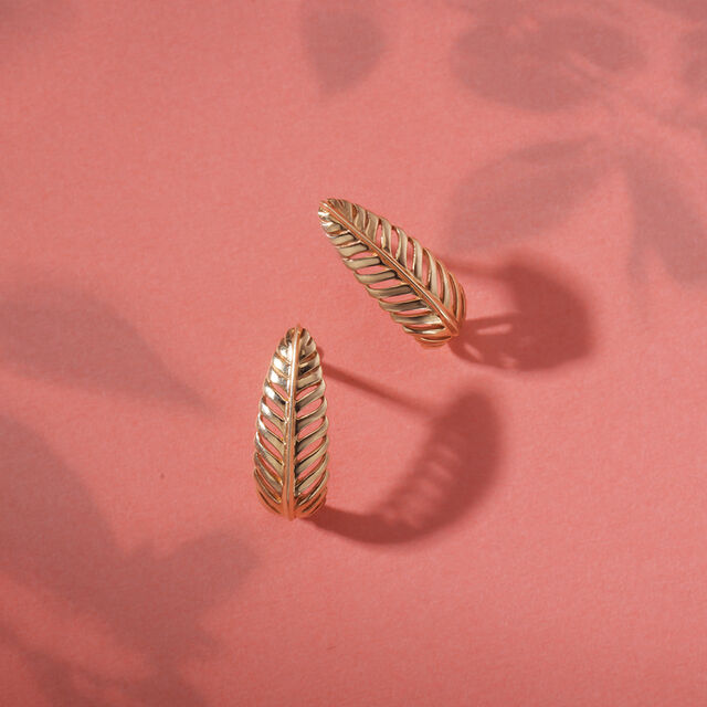 Timeless 14K Yellow Gold Feather Hoop Earrings,,hi-res image number null