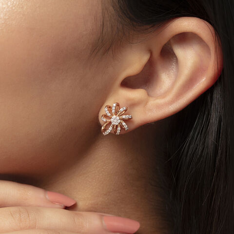 Sparkling Daisy Gold & Diamond Stud Earrings