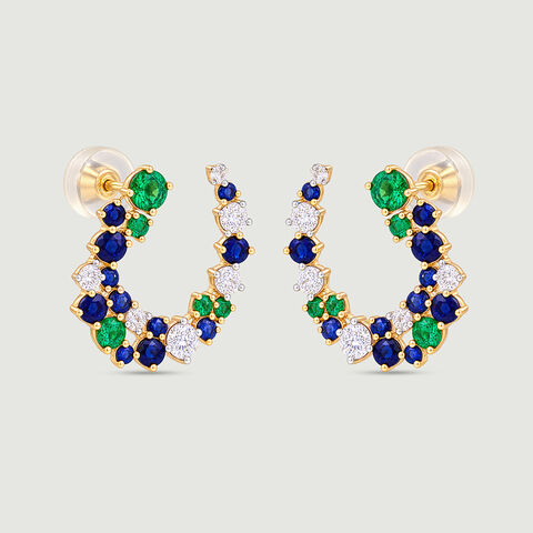 Luminous Curved Sapphire and Tsavorite Stud Earrings