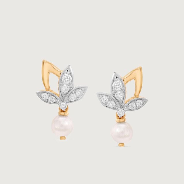 Lotus Elegance Pearl Diamond Drop Earrings,,hi-res image number null