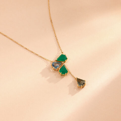 Fluid Graphic Onyx and Topaz Lariat Necklace