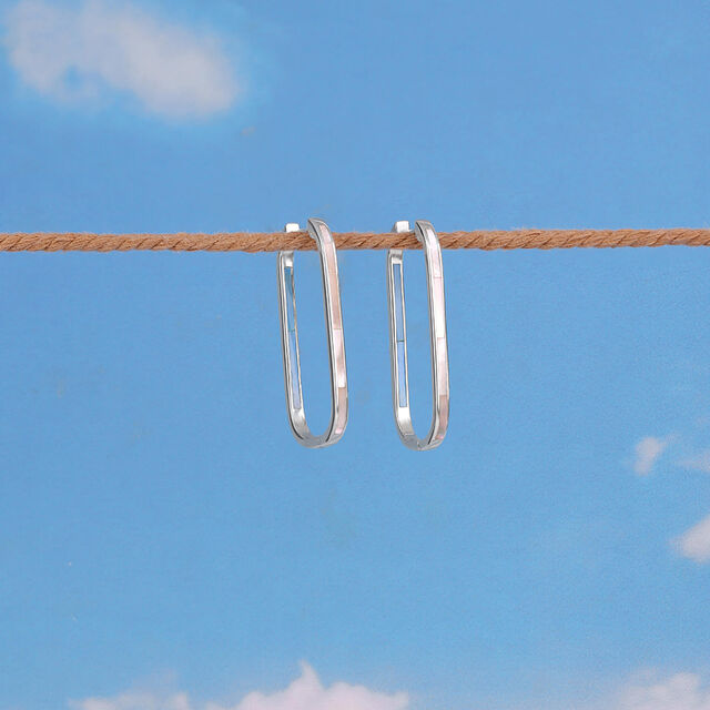 Subtle Geometric Mother of Pearl Silver Hoop Earrings,,hi-res image number null