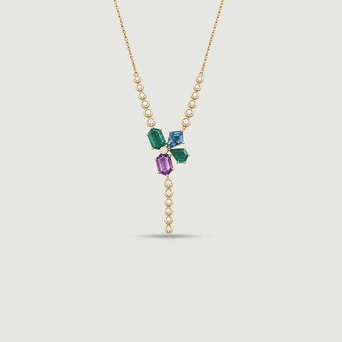 Vibrant Layered Amethyst Onyx and Topaz Necklace