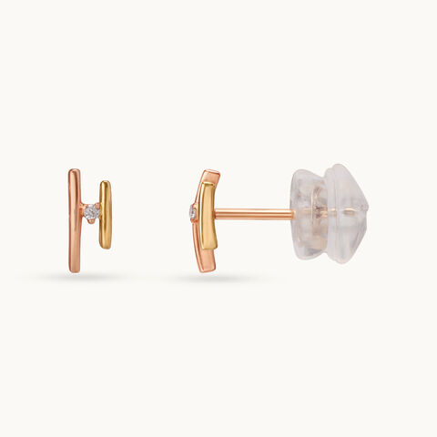 Divine Duo 14KT Yellow & Rose Gold Diamond Stud Earrings