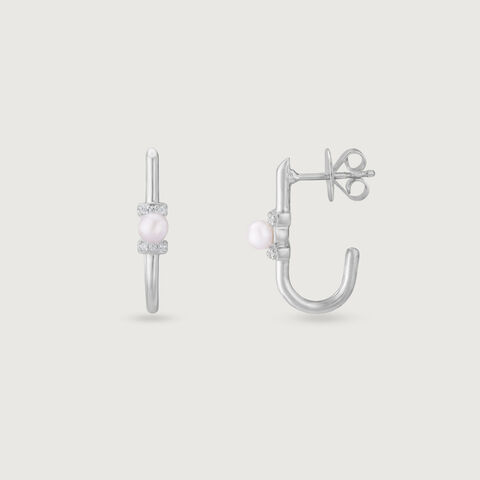 Pearl Loop Silver Hoop Earrings