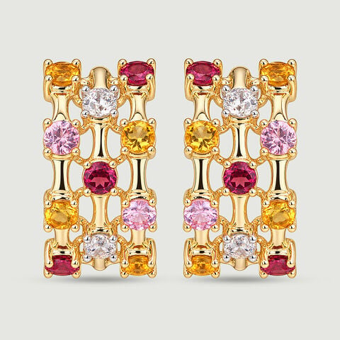 Warm Radiant Citrine Sapphire and Garnet Hoop Earrings