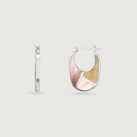 Playful Pastel Mother of Pearl Silver Hoop Earrings
