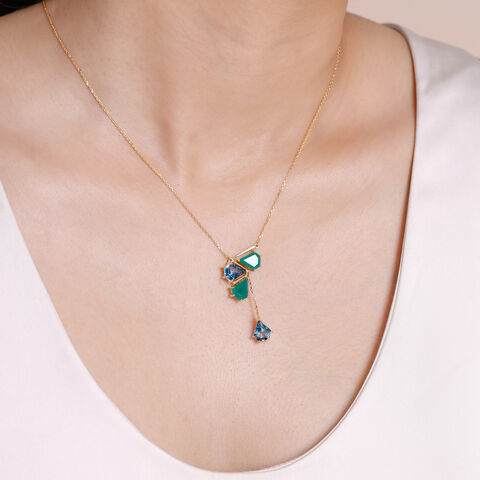Fluid Graphic Onyx and Topaz Lariat Necklace