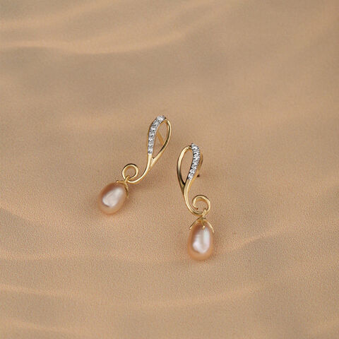 Paisley Cascade 14KT Diamond & Pearl Drop Earrings