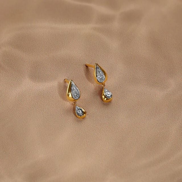 Teardrop Whisper 14 Kt Gold & Diamond Drop Earrings,,hi-res image number null