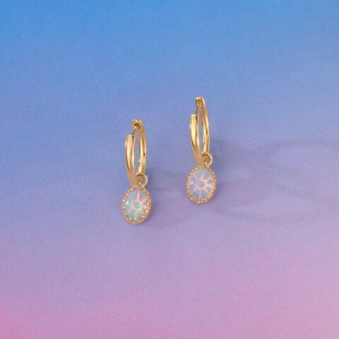 Sun Glow Opal Gold Hoop Earrings