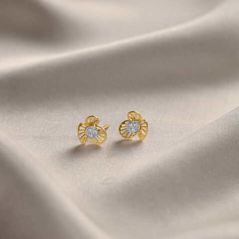 Enchanted Bloom 14 Kt Gold & Diamond Stud Earrings