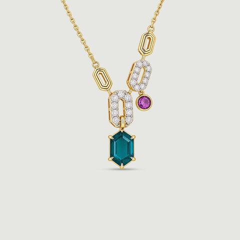 Playful Sculptural Amethyst and Onyx Lariat Necklace