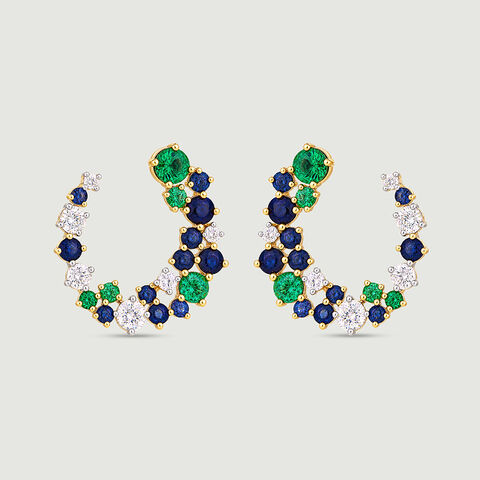 Luminous Curved Sapphire and Tsavorite Stud Earrings