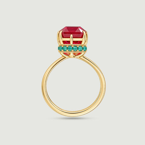 Bold Framed Onyx and Ruby Ring
