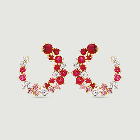 Radiant Graduated Sapphire and Ruby Stud Earrings