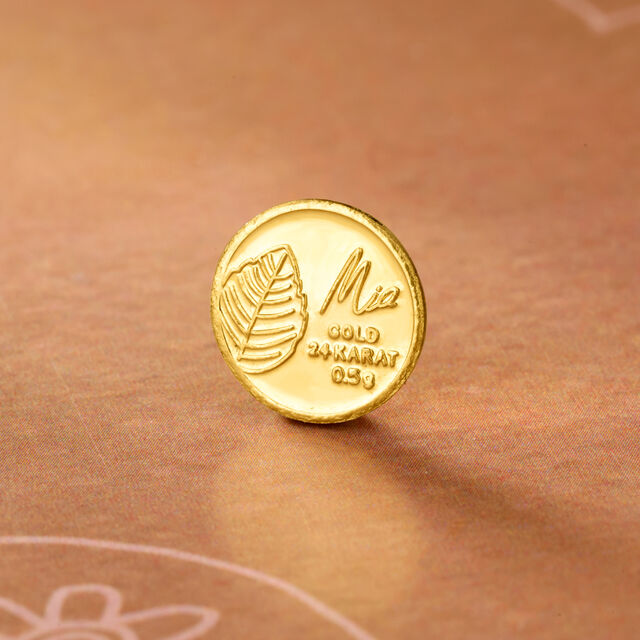0.5 gm 24 Karat Tulsi Leaf Gold Coin (9999 Purity),,hi-res image number null