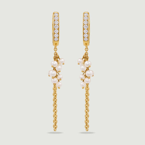 Graceful Cascading Pearl Gold Hoop Earrings