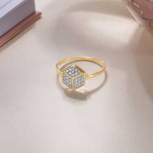 Geometric Glamour 14KT Gold & Diamond Ring,,hi-res image number null